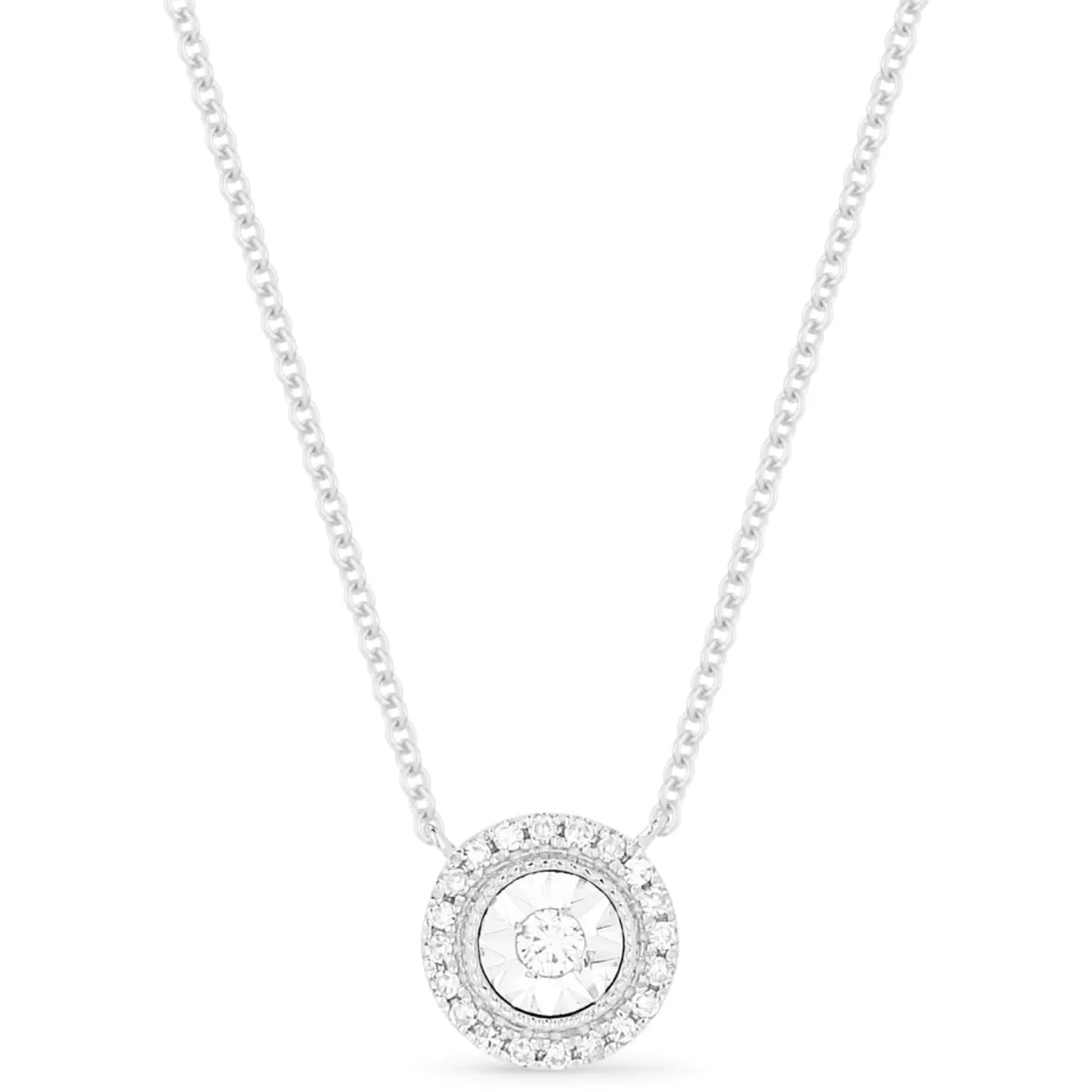 14K White Gold Diamond Illusion Halo Pendant