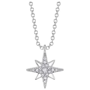 14K White Gold Diamond Star Pendant Necklace