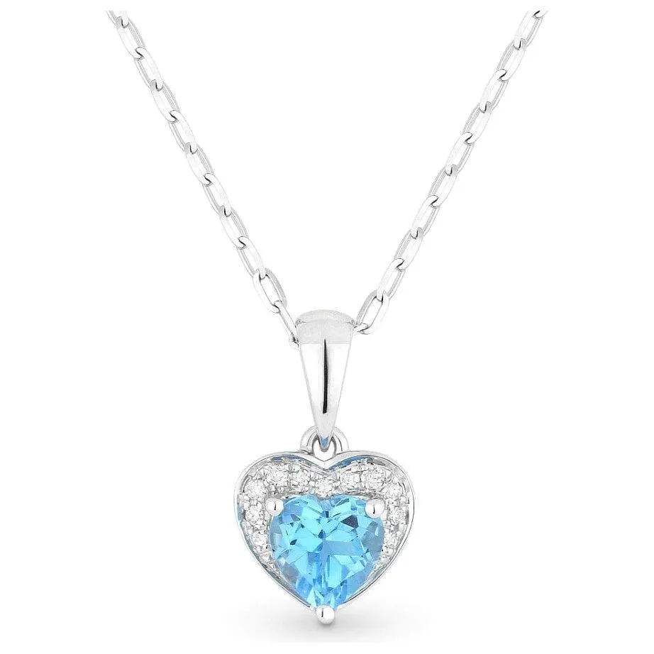 14K White Gold Heart Gemstone and Diamond Accent Pendant