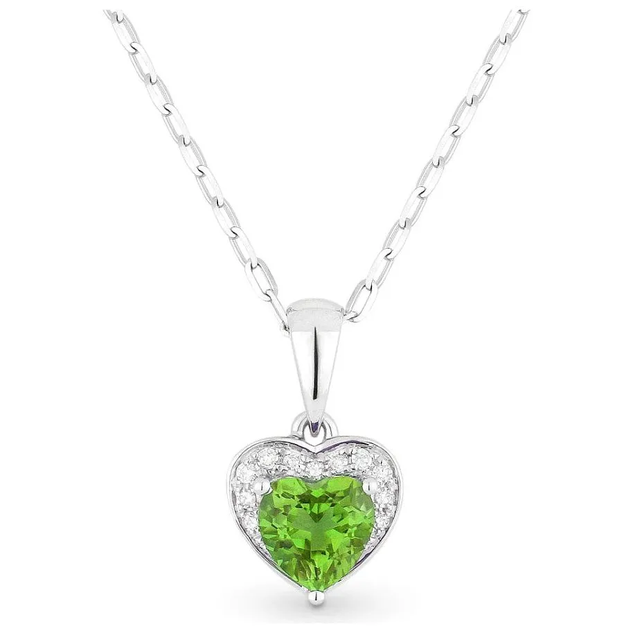 14K White Gold Heart Gemstone and Diamond Accent Pendant