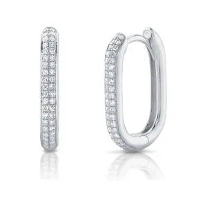 14K White Gold Oval Diamond Pave Huggies