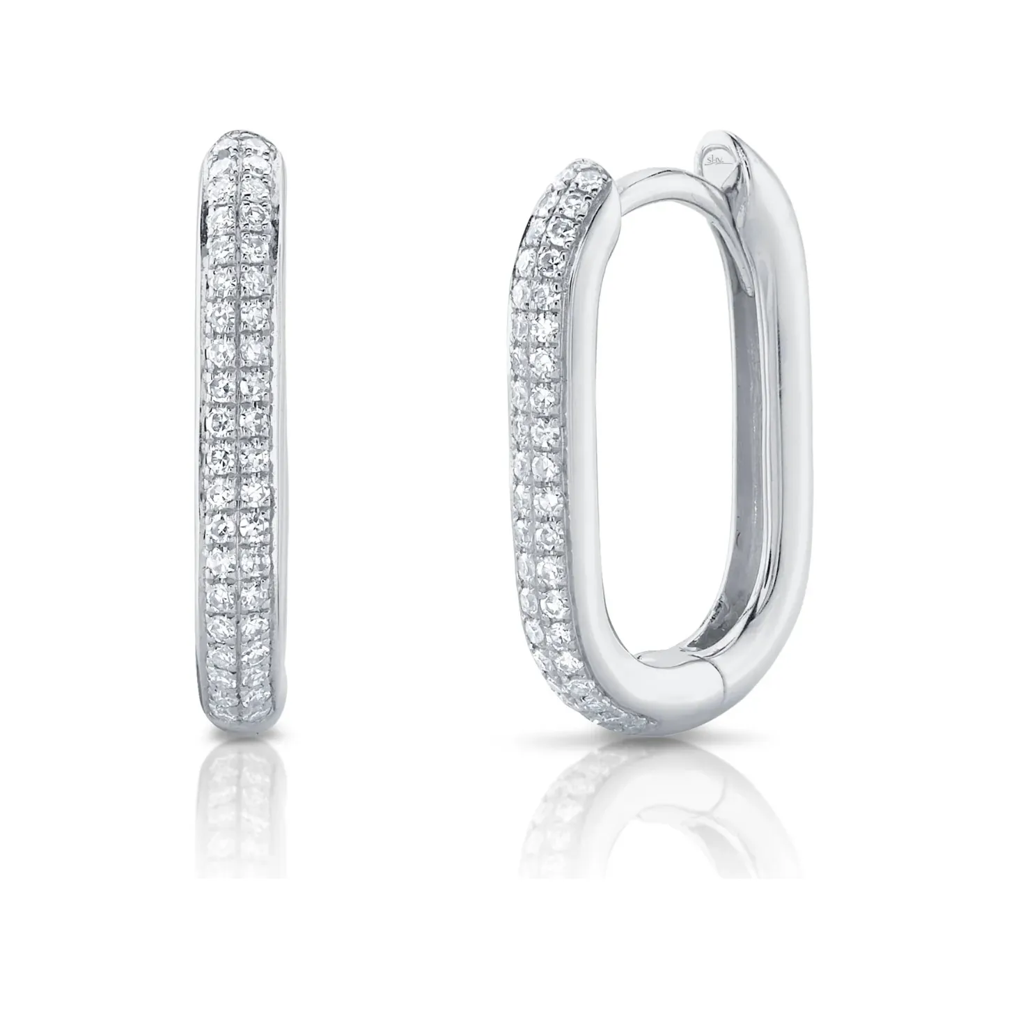 14K White Gold Oval Diamond Pave Huggies