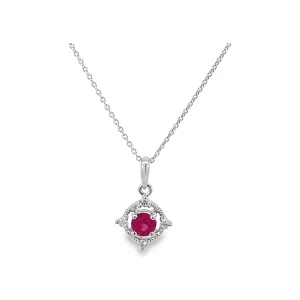 14K White Gold Ruby & Diamond Pendant Necklace
