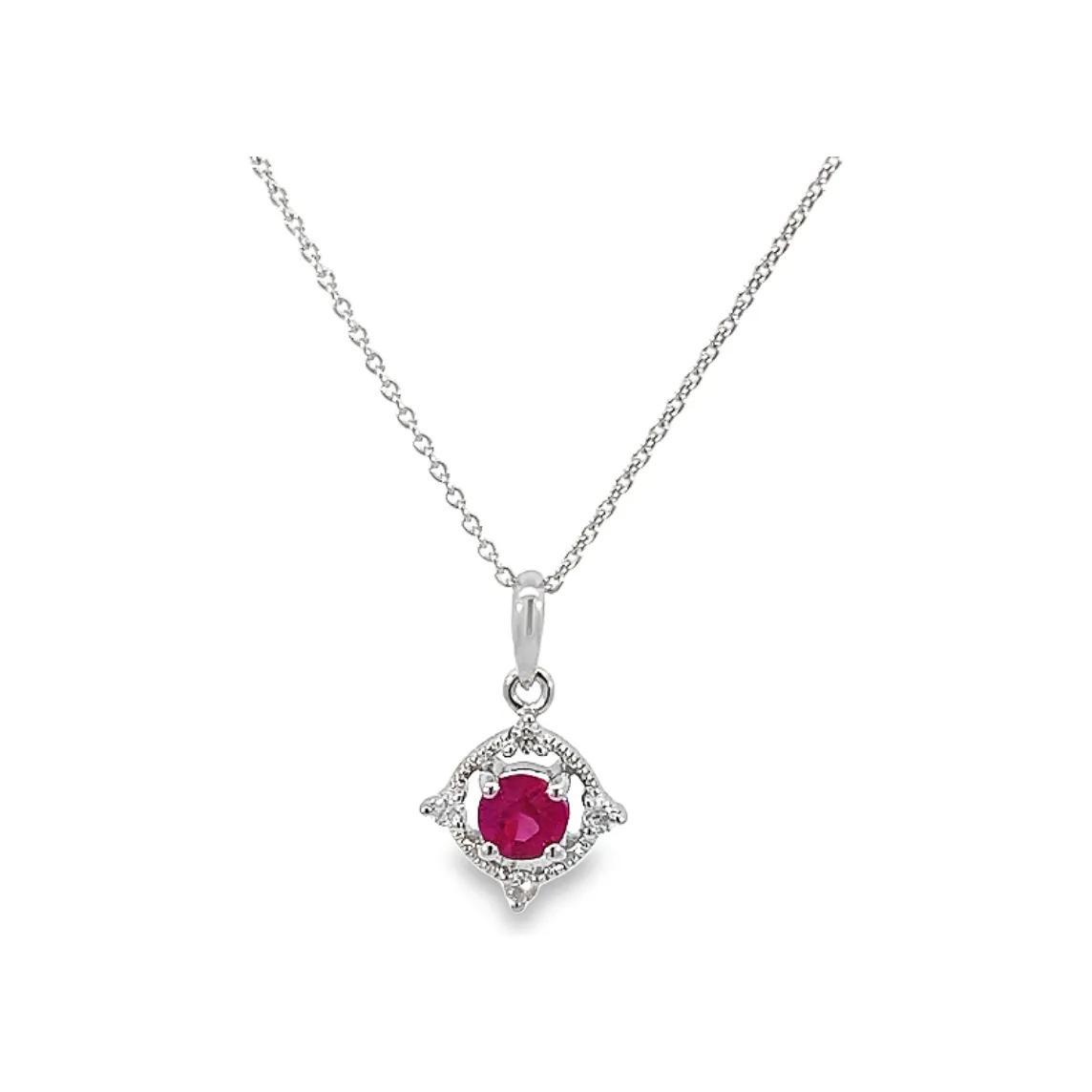 14K White Gold Ruby & Diamond Pendant Necklace