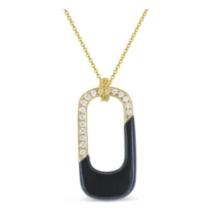 14K Yellow Gold Black Onyx & Diamond Oblong Pendant Necklace