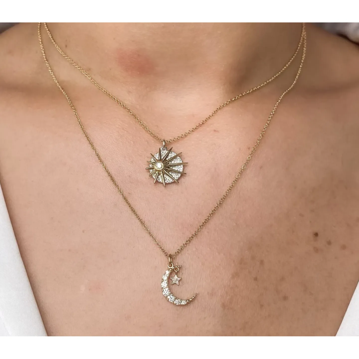 14k Yellow Gold Diamond Crescent Moon & Star Pendant