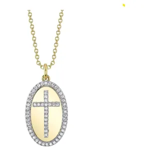 14K Yellow Gold Diamond Cross Mini Medallion Necklace