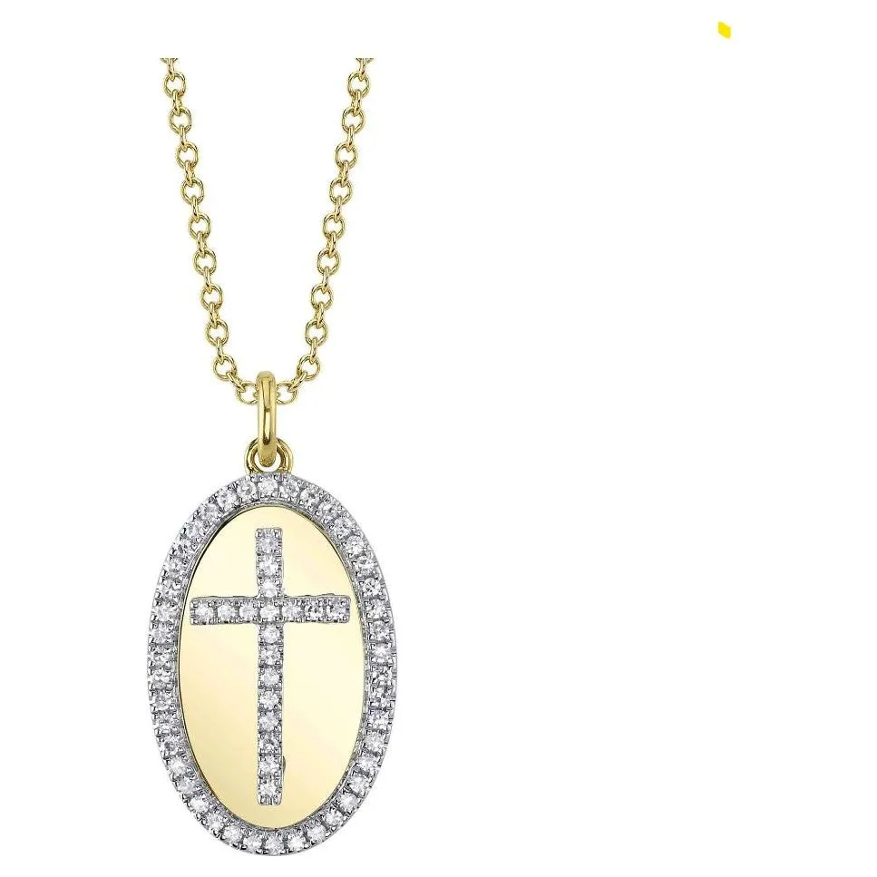 14K Yellow Gold Diamond Cross Mini Medallion Necklace