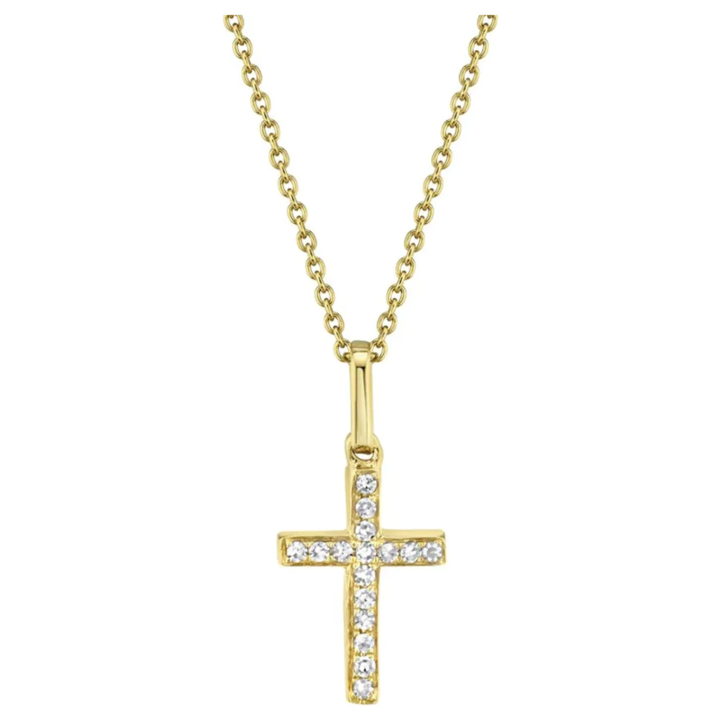 14K Yellow Gold Diamond Cross Necklace