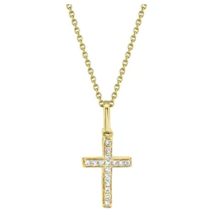 14K Yellow Gold Diamond Cross Necklace