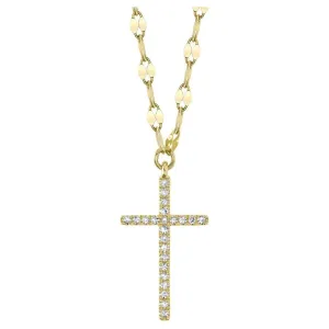 14K Yellow Gold Diamond Cross Pendant Necklace