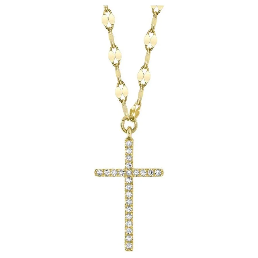 14K Yellow Gold Diamond Cross Pendant Necklace