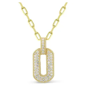 14K Yellow Gold Diamond Link Pendant with Paperclip Chain
