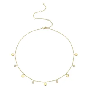 14K Yellow Gold Disc Diamond Choker Necklace