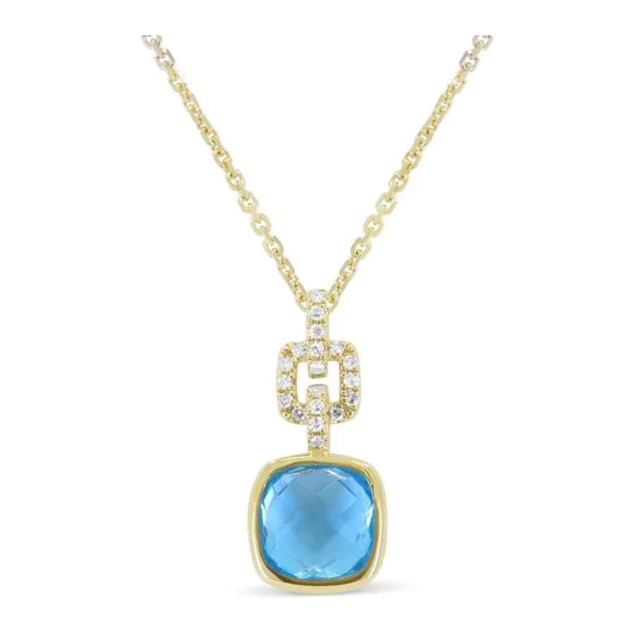 14K Yellow Gold Gemstone Bezel Link Drop Pendant  Necklace