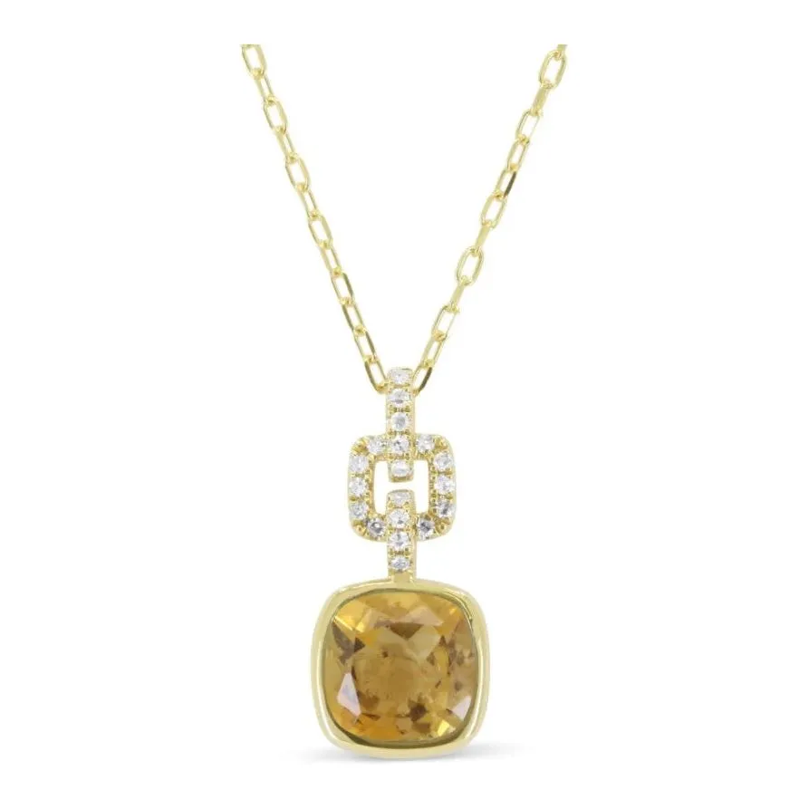 14K Yellow Gold Gemstone Bezel Link Drop Pendant  Necklace