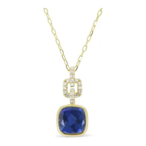 14K Yellow Gold Gemstone Bezel Link Drop Pendant  Necklace