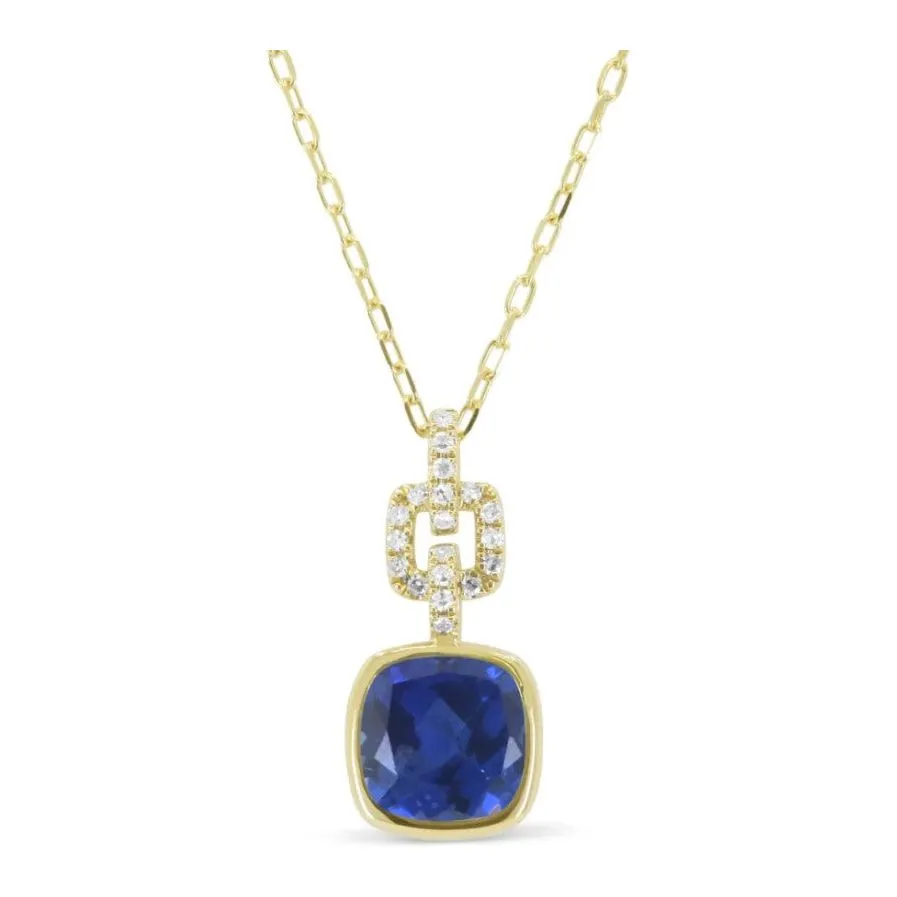 14K Yellow Gold Gemstone Bezel Link Drop Pendant  Necklace
