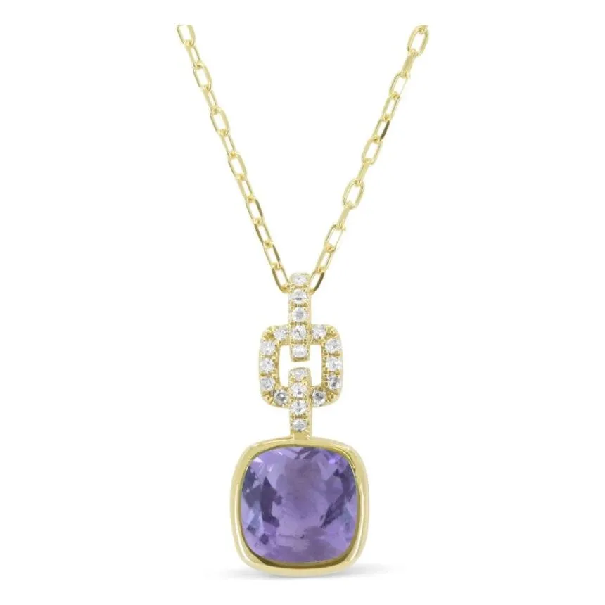 14K Yellow Gold Gemstone Bezel Link Drop Pendant  Necklace