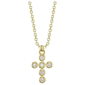 14K Yellow Gold Petite Diamond Bezel Cross Necklace