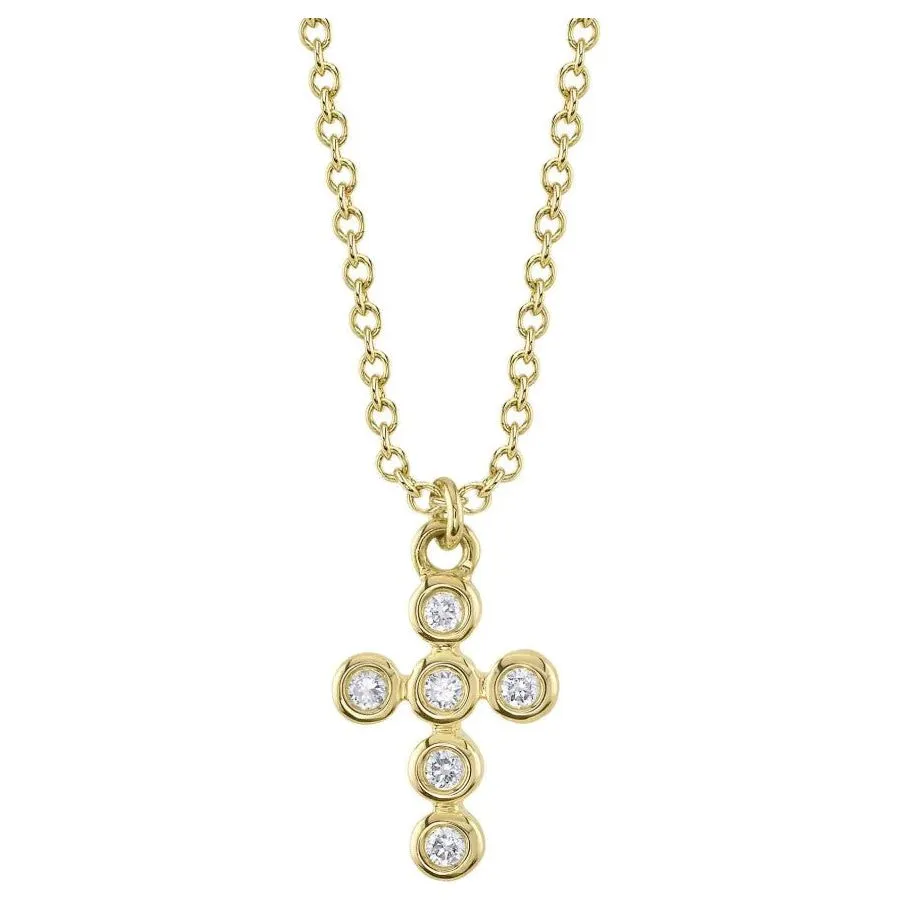 14K Yellow Gold Petite Diamond Bezel Cross Necklace