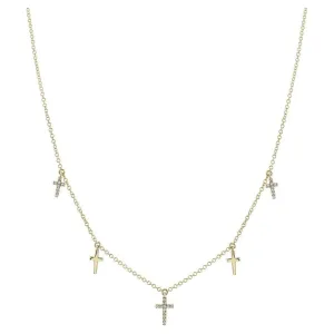 14K Yellow Gold Petite Diamond Cross Dangle Necklace
