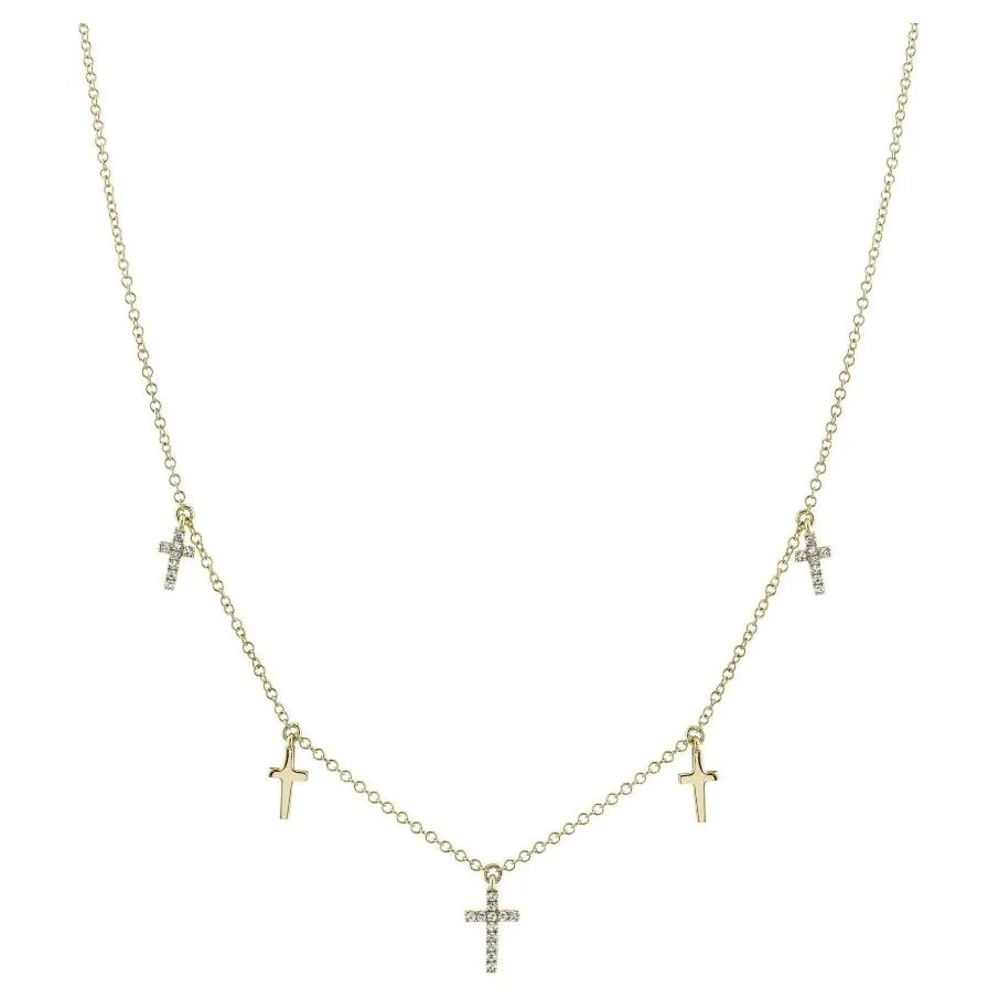 14K Yellow Gold Petite Diamond Cross Dangle Necklace