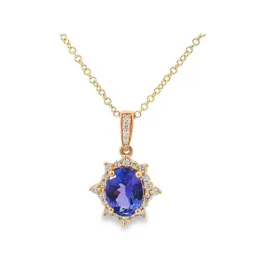 14K Yellow Gold Tanzanite and Diamond Halo Pendant