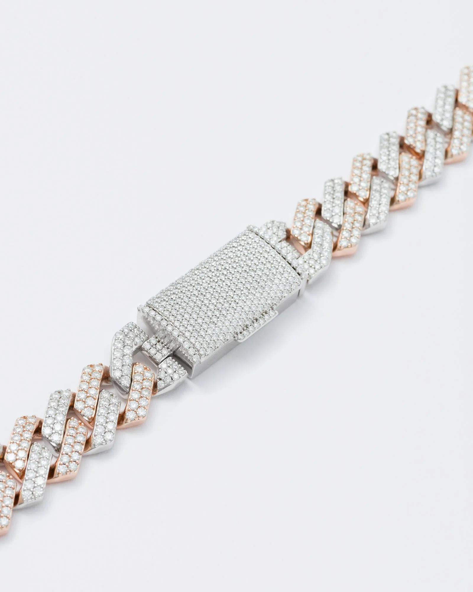 14mm Prong Pavé 18K Rose Gold & Rhodium coated Silver Bracelet w. Moissanite