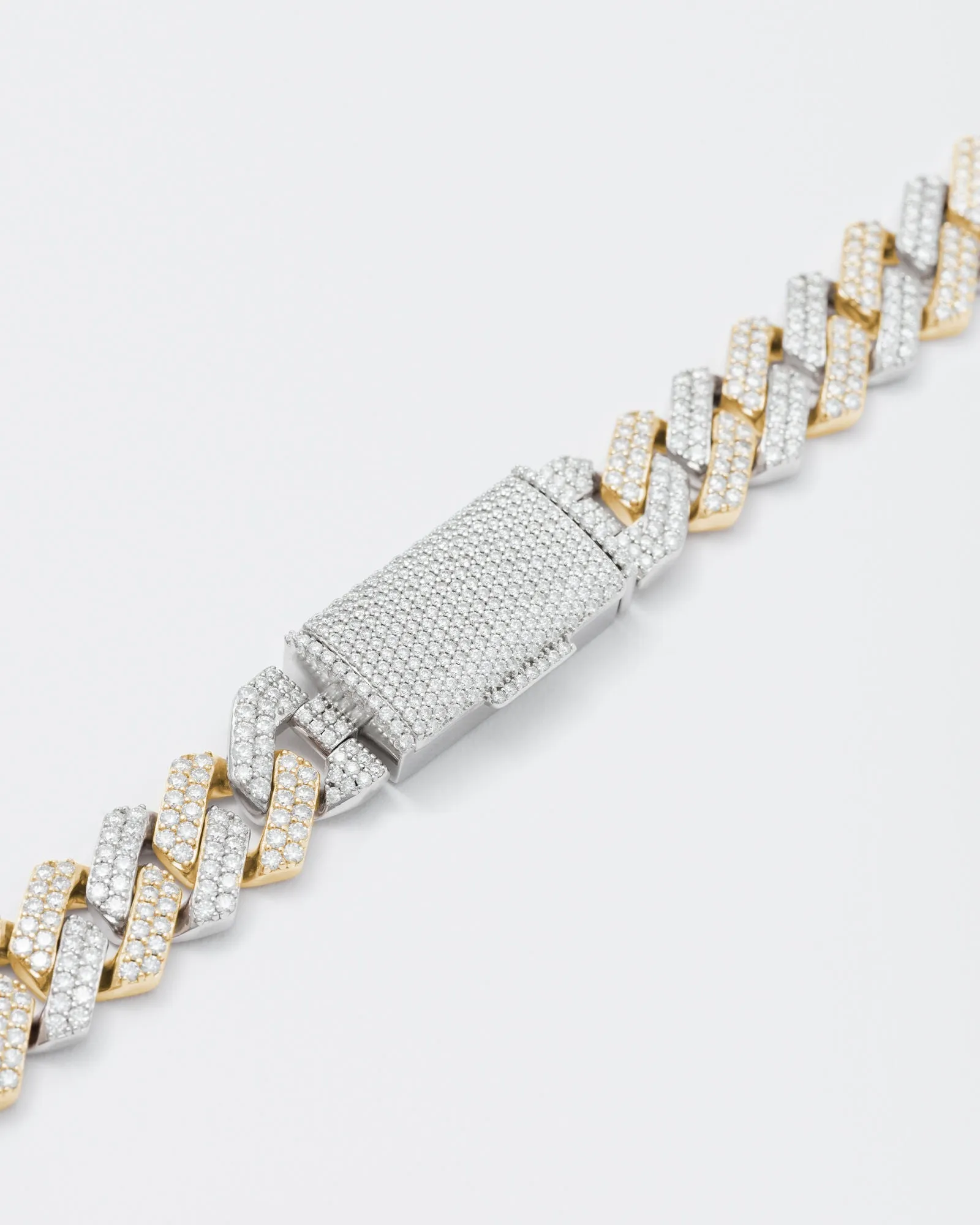 14mm Prong Pavé 18K Yellow Gold & Rhodium coated Silver Bracelet w. Moissanite