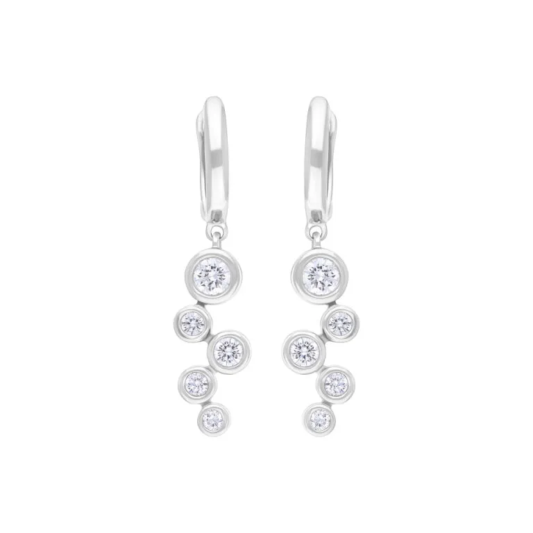 18ct White Gold 0.39ct 5 Stone Diamond Bubble Drop Hoop Earrings