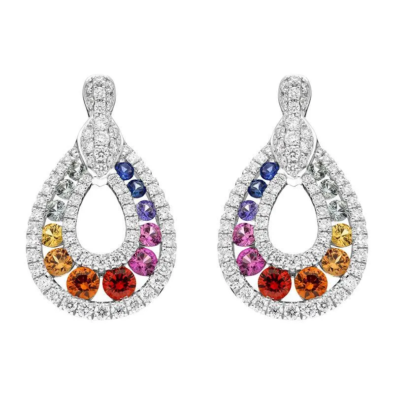 18ct White Gold 0.52ct Mixed Sapphire 0.81ct Diamond Open Pear Drop Earrings