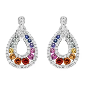 18ct White Gold 0.52ct Mixed Sapphire 0.81ct Diamond Open Pear Drop Earrings