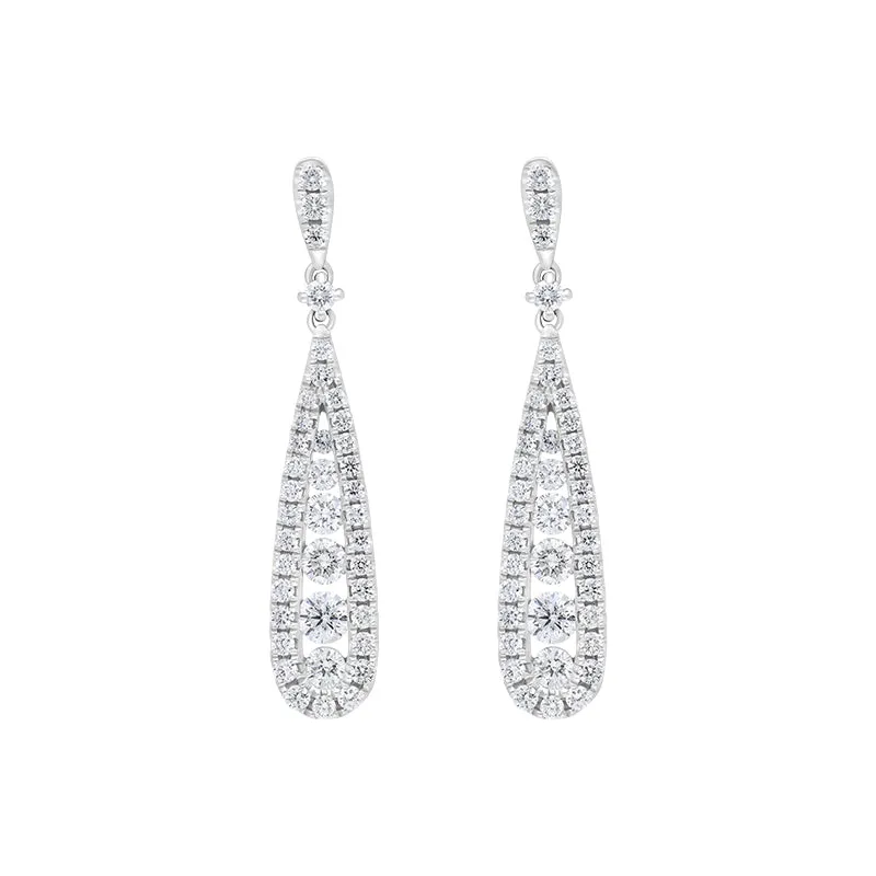 18ct White Gold 0.93ct Diamond Graduated Drop Earrings