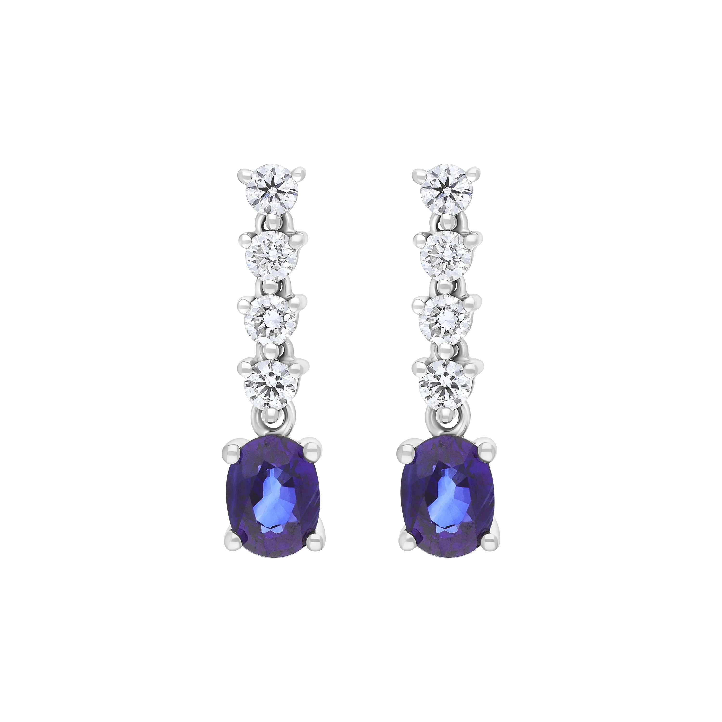 18ct White Gold 1.00ct Sapphire 0.32ct Diamond Drop Earrings