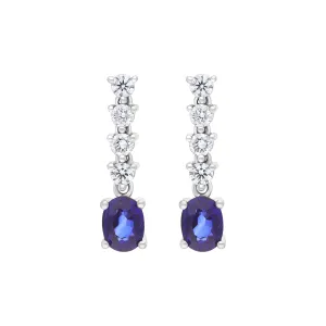 18ct White Gold 1.00ct Sapphire 0.32ct Diamond Drop Earrings