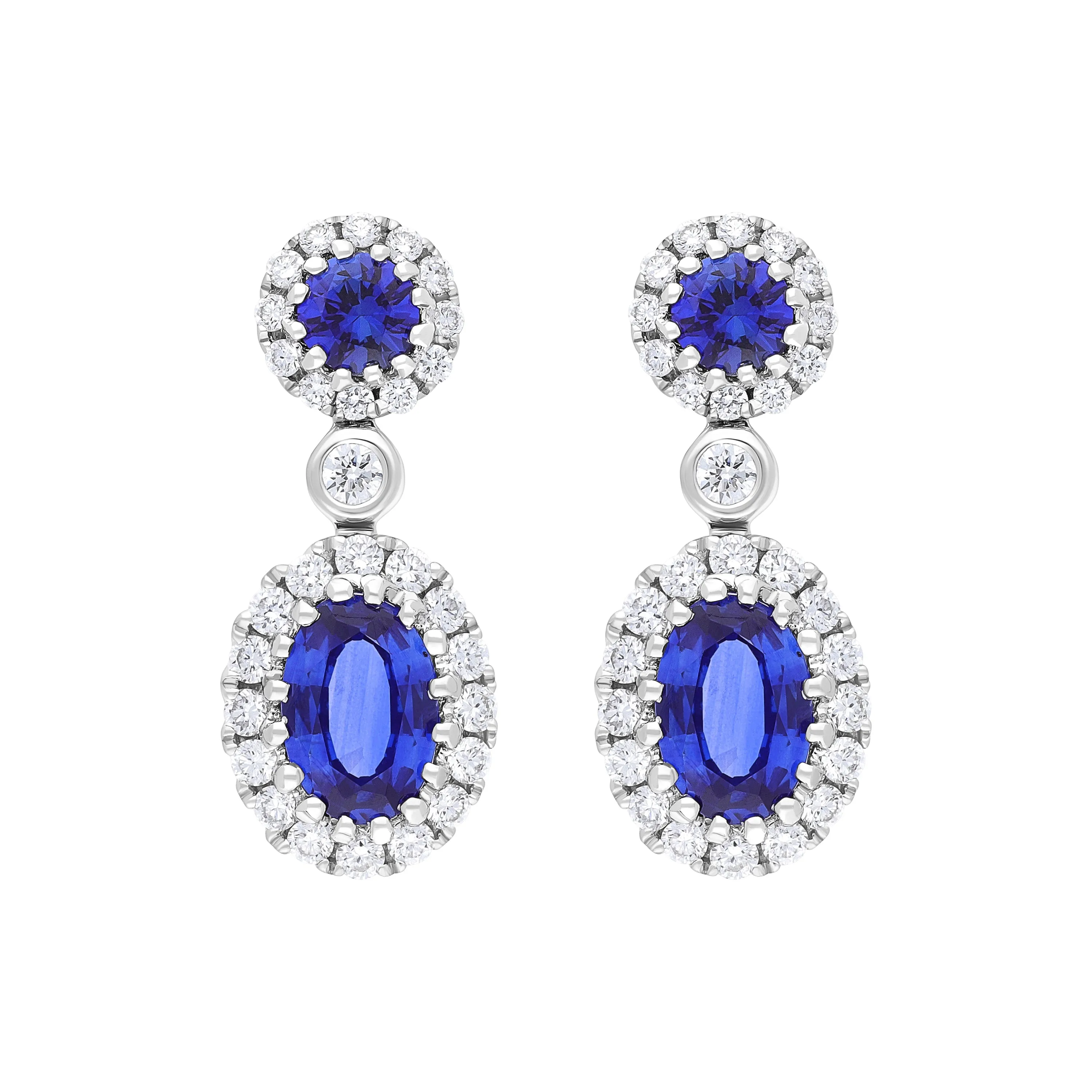 18ct White Gold 1.03ct Sapphire 0.41ct Diamond Cluster Drop Earrings