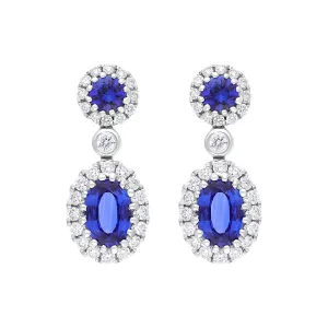 18ct White Gold 1.03ct Sapphire 0.41ct Diamond Cluster Drop Earrings