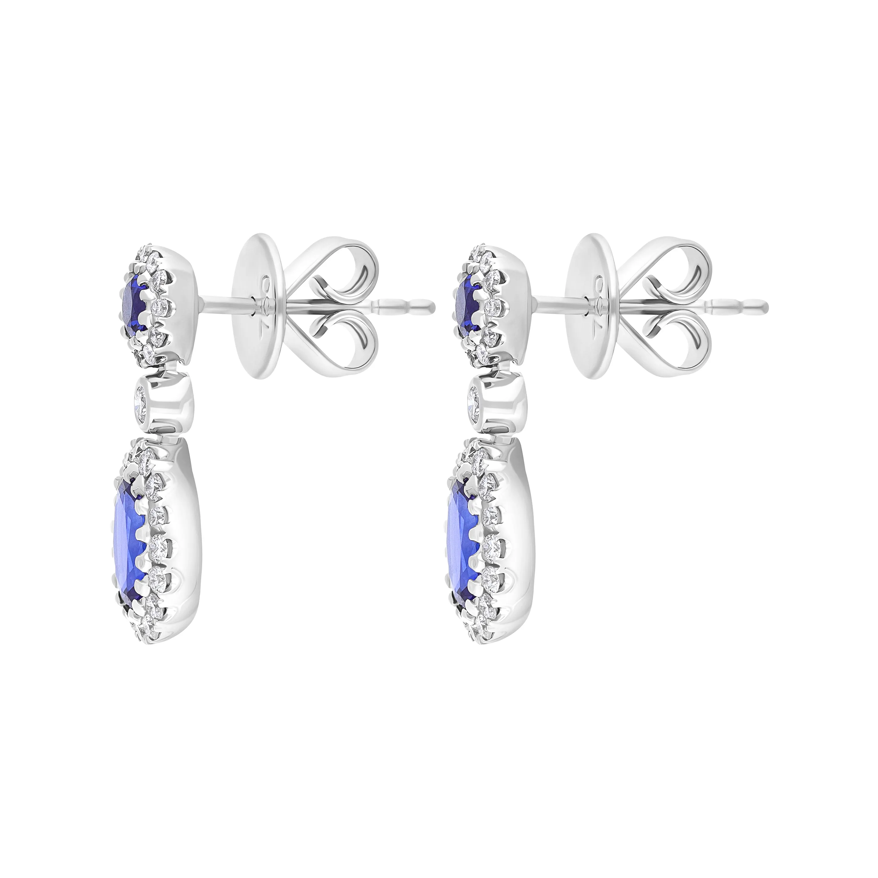 18ct White Gold 1.03ct Sapphire 0.41ct Diamond Cluster Drop Earrings
