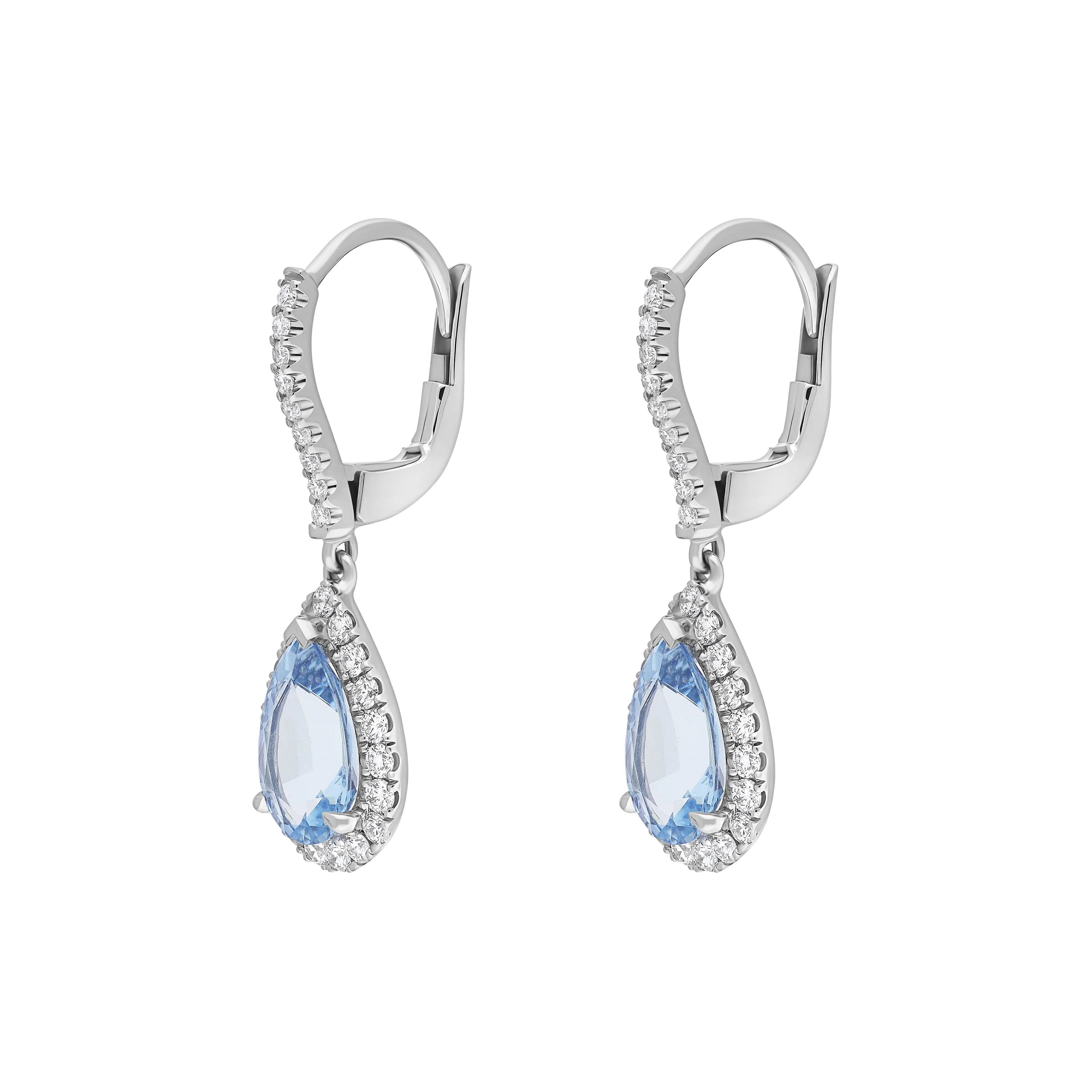 18ct White Gold 1.90ct Aquamarine 0.61ct Diamond Pear Cut Drop Earrings