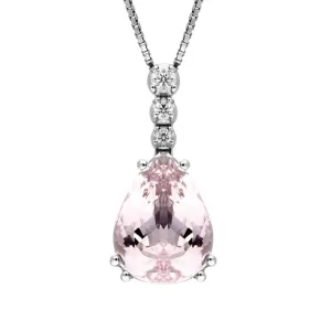 18ct White Gold 6.15ct Kunzite and Diamond Pear Drop Necklace