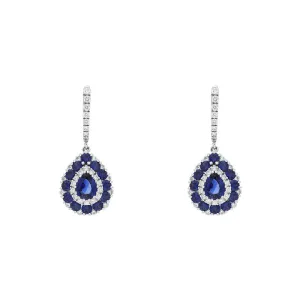 18ct White Gold Sapphire Diamond Pear Cut Drop Earrings