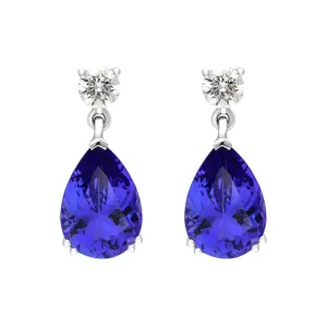 18ct White Gold Tanzanite Diamond Pear Cut Drop Earrings