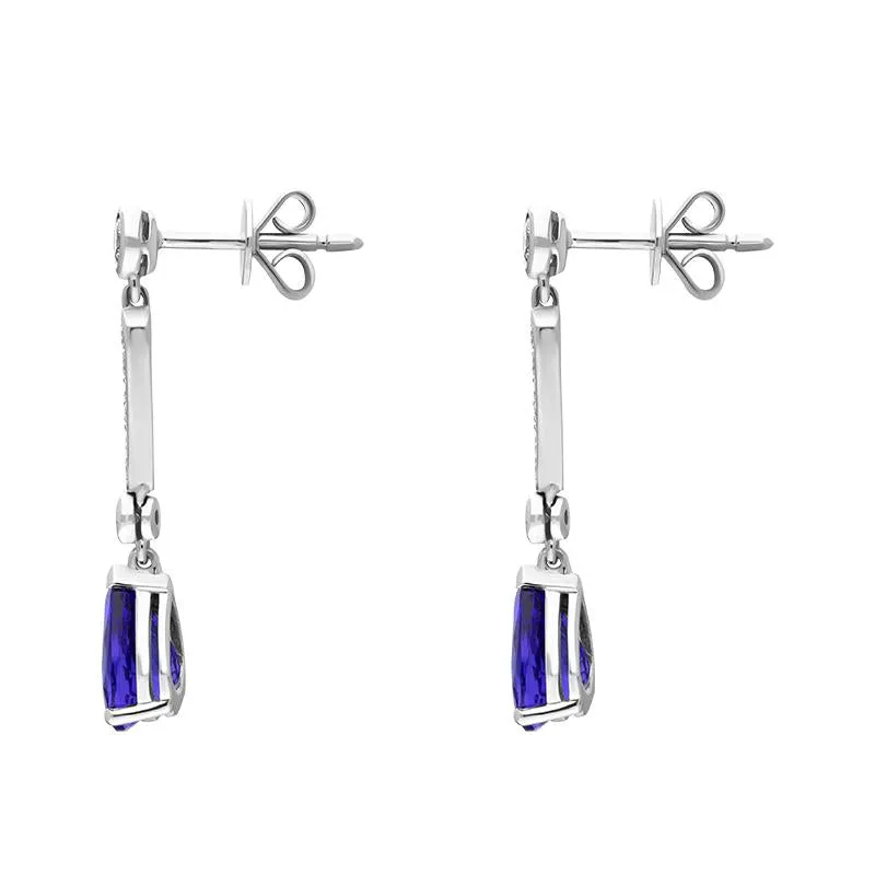 18ct White Gold Tanzanite Diamond Pear Cut Drop Earrings