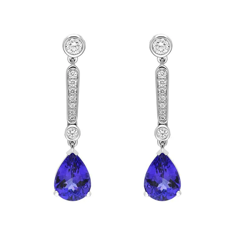 18ct White Gold Tanzanite Diamond Pear Cut Drop Earrings