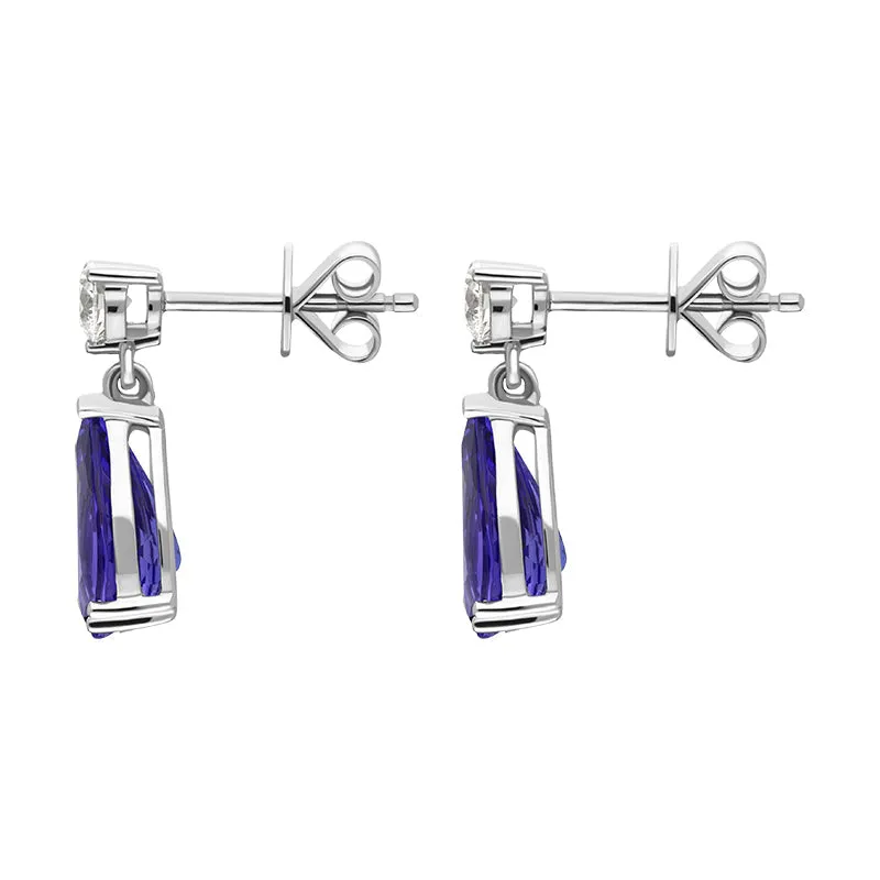 18ct White Gold Tanzanite Diamond Pear Cut Drop Earrings