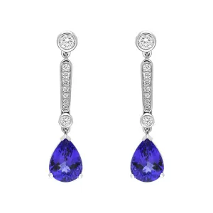 18ct White Gold Tanzanite Diamond Pear Cut Drop Earrings