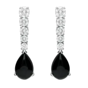 18ct White Gold Whitby Jet 2.29ct Diamond Tear Drop Earrings