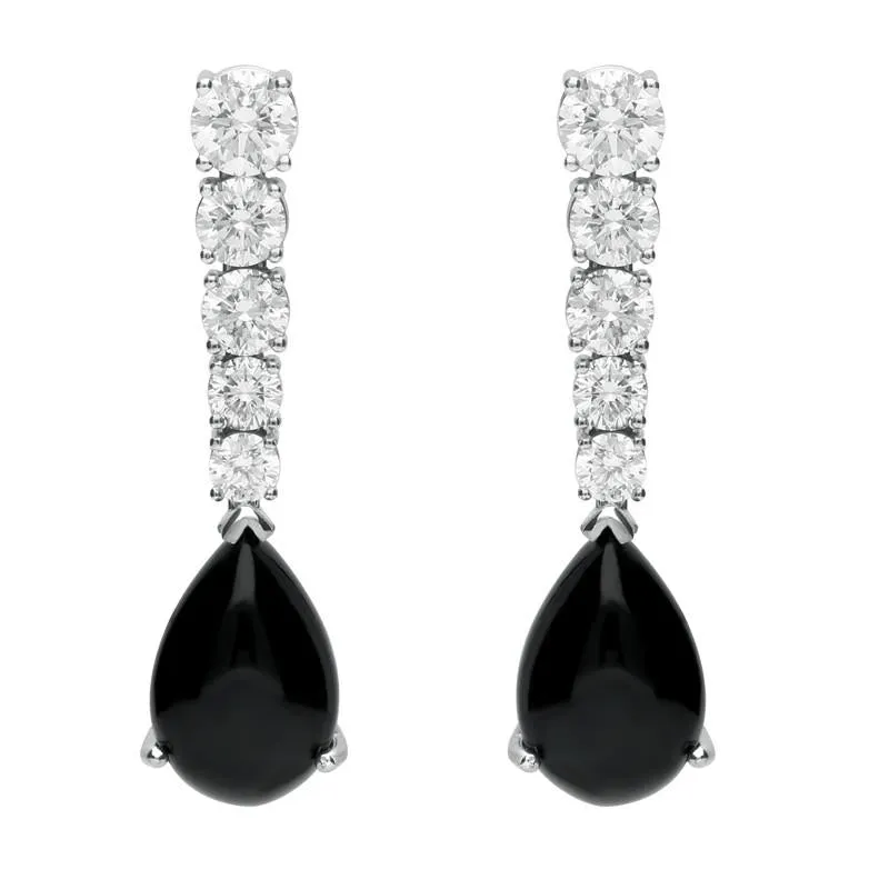 18ct White Gold Whitby Jet 2.29ct Diamond Tear Drop Earrings