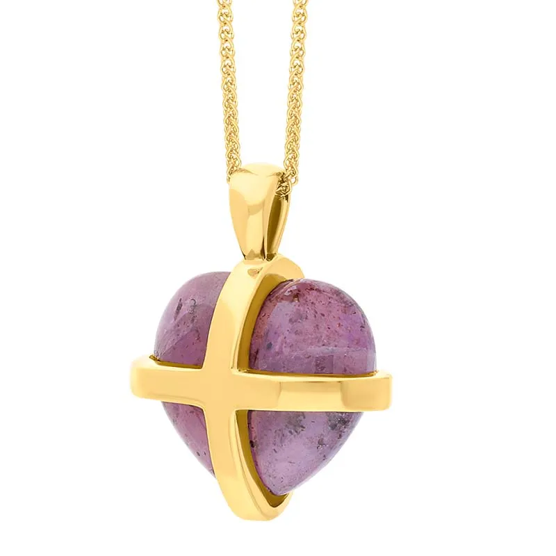 18ct Yellow Gold Northern Lights Greenland Sapphire Small Cross Heart Necklace